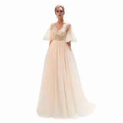 Сексуальное вечернее платье 2018 с v-образным вырезом и бусинами на молнии сзади А-силуэта Длинные вечерние платья для вечерние vestido de festa High