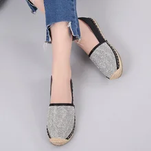 Со стразами; эспадрильи; женская обувь, расшитая блестками золото/серебристая кожа на плоской подошве, соломенная Рыбак женская обувь лоферы, из натуральных материалов, schoenen vrouw y437