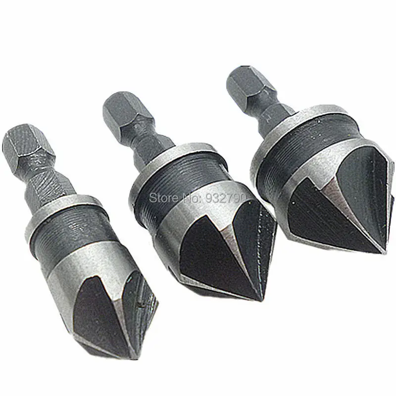 3pc 5 Flute Countersink Drill Bit 90 Degree Woodworking Chamfer Counter