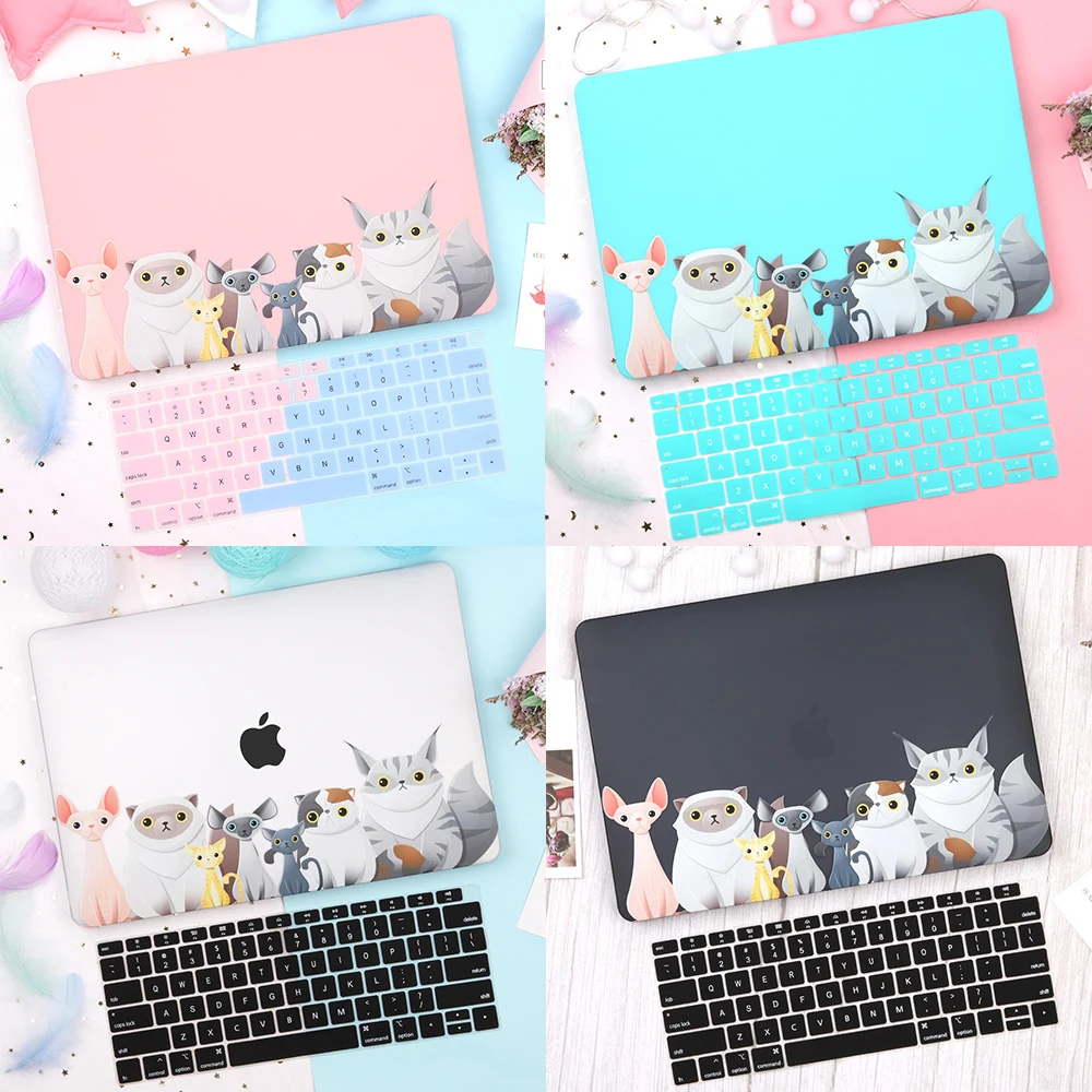 

Redlai Laptop Case For MacBook Air 11 13 Pro Retina 12 13 15 2019 Pro 13.3 15 Touch bar A2159 Cat Family Soft-touch Cover Shell
