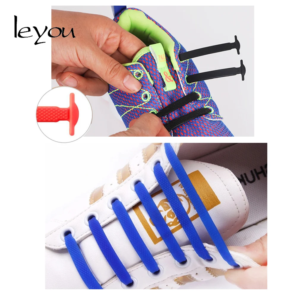 Leyou 16PCS Silicon No Tie Shoe Laces Elastic Flat Sport Running Shoelaces Colorful Fashion Shoe Strings New Shoe Lace