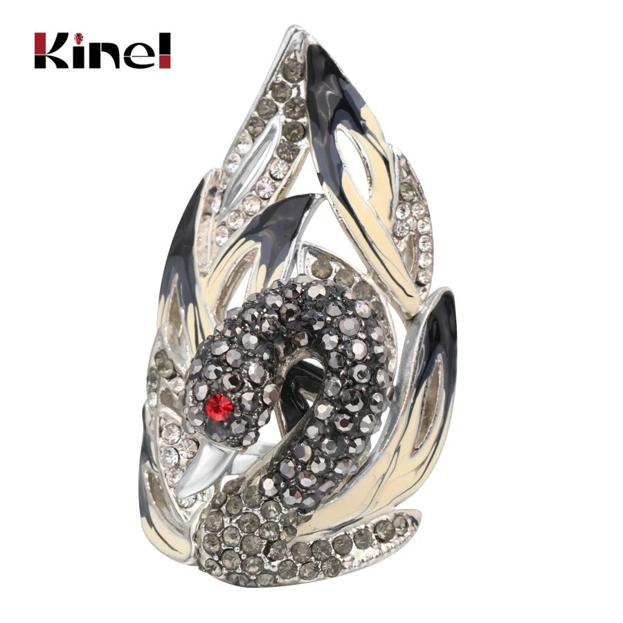 

Kinel 2017 New Super Hot Boutique Enamel Black Peacock Exaggerated Retro Statement Ring Anel Women ANEL