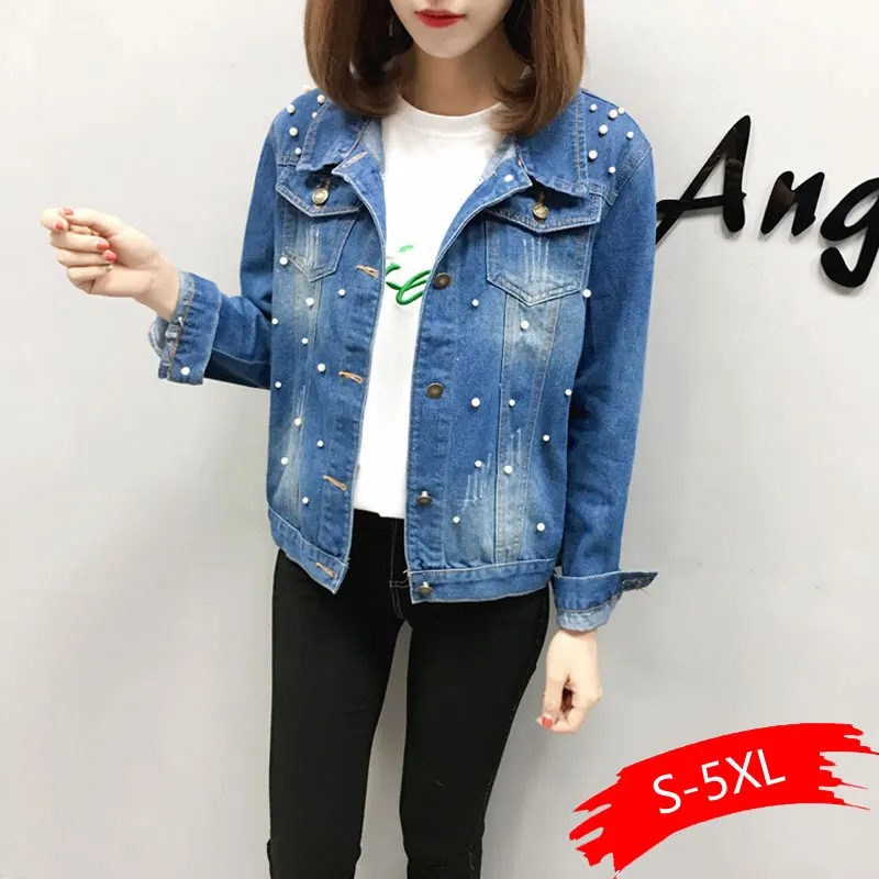 Most effective  Women's Beaded Old Jacket Spring Autumn Large Size Slim Denim Beading Jackets Female Long Sleeve Tu