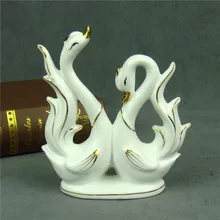 Фарфоровая статуя влюбленные лебеди, ручная работа, керамика, животные, пара, миниатюрное украшение, Декор, настоящее искусство и ремесло, аксессуары