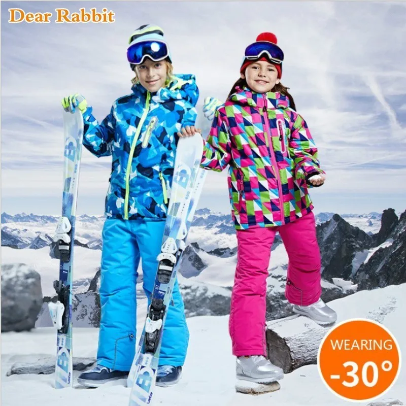Комплект одежды для детей до-30 градусов, детский лыжный костюм для сноуборда для мальчиков и девочек, Водонепроницаемая спортивная куртка для улицы, штаны, одежда, зимний комбинезон для подростков