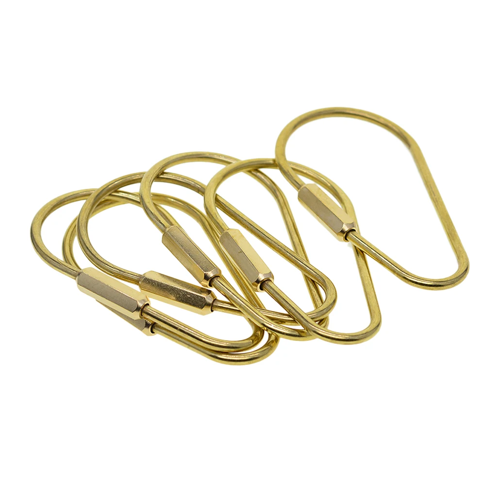 6pcs Durable Brass Screw Locking Clasp Carabiner Key Ring Keychain Key Holder Accessories Gold