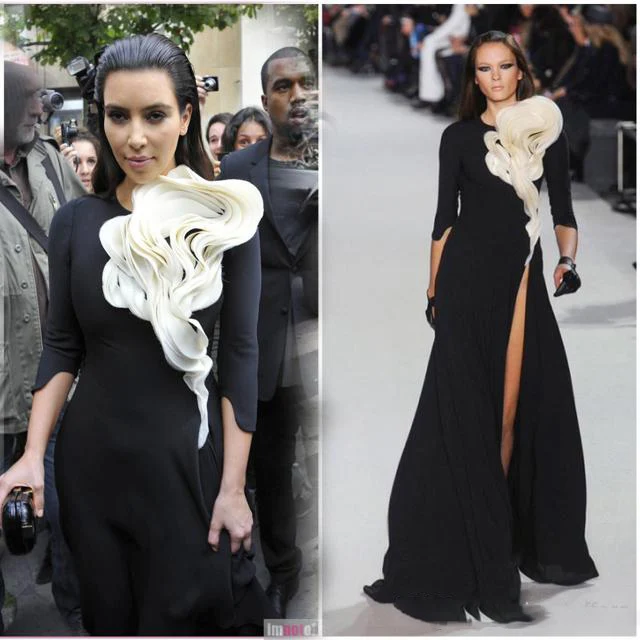 

Paris Fashion Week Red Carpet Ruffles front high split 3 4 long sleeves evening prom gown 2018 Mother of the Bride Dresses