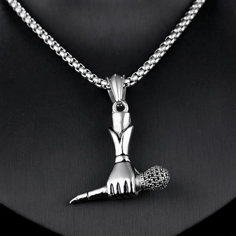 meidi Male Singer Mini Hand held Microphone Necklace Stainless Steel Pendant Necklace High