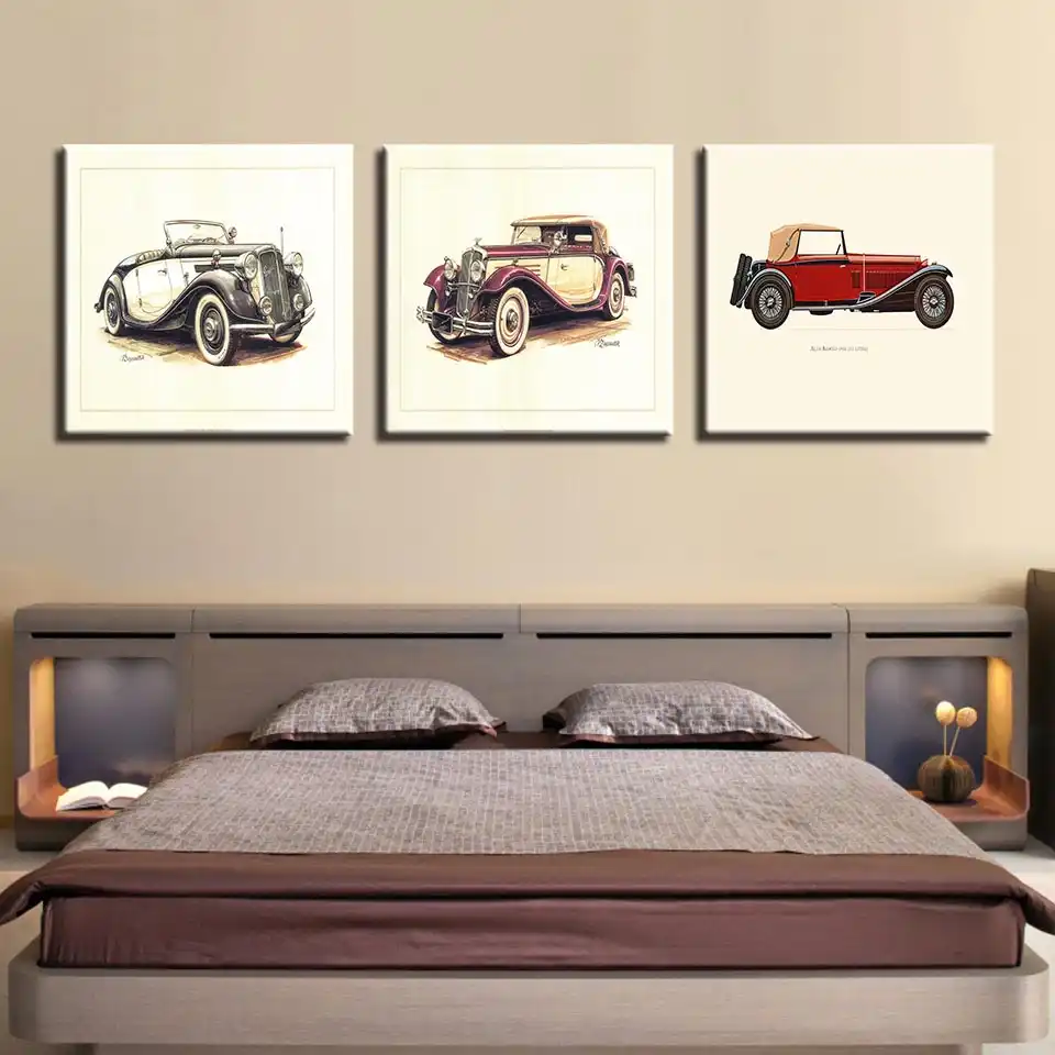 Detail Feedback Questions About Canvas Paintings Living Room Wall Canvas Paintings Living Room Wall Art Hd Prints 3 Pieces Hot Rod Vintage Car Poster Kids