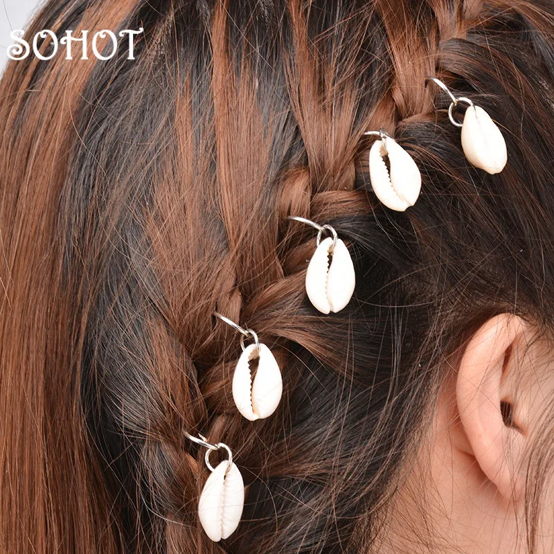 

SOHOT New Arrived Set Circle Shell Cross Pendant Women Hairwear Dreadlocks Locs Headbands Personality Hair Clips Ornaments Gift