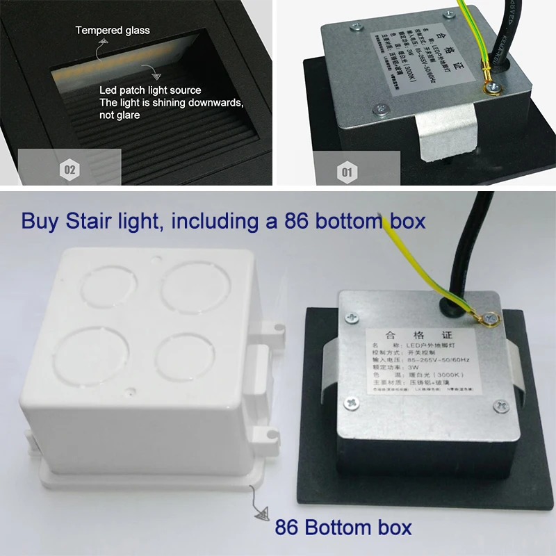 3W led Stair Light with Embedded box Aluminum Step Lights Outdoor LED Wall Lamp Footlight Waterproof IP65 ZBW0005