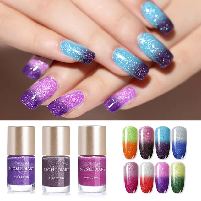 Nicole Diary 9ml Thermal Nail Polish Glitter Temperature Color Nicole Diary 9ml Thermal Nail Polish Glitter Temperature Color Changing Water Based Manicure Varnish Shinny