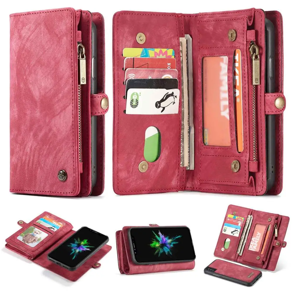

Genuine Leather Case For iphone 6 6S 7 8 Plus X XS XR Luxury Wallet 2 in 1 Detachable Magnetic Flip Cover Case for apple XS Max