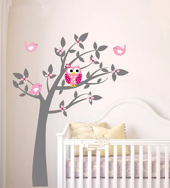 Hibou Oiseaux Vinyle Stickers Muraux Arbre Branches Art Decalcomanies Bebe Chambre Papier Peint Affiche Decor Bricolage 150 0cm Decoration De La Maison De Noel Aliexpress