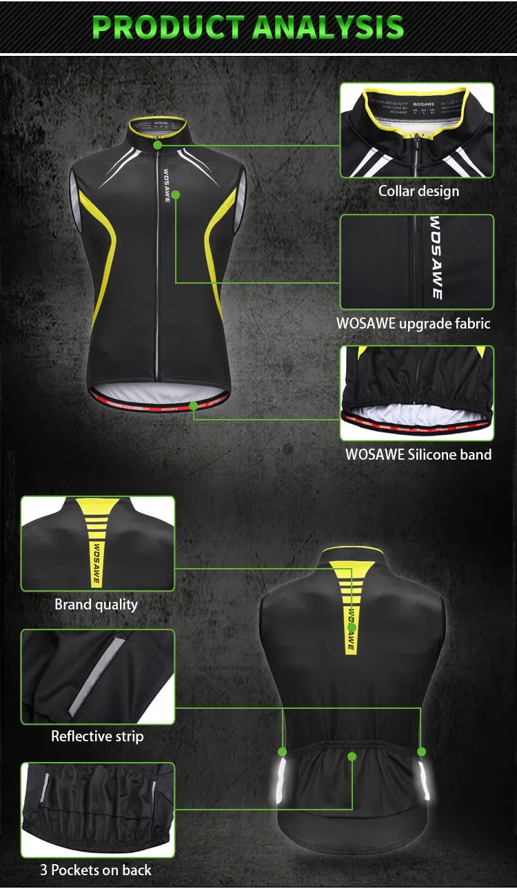WOSAWE высокая видимость Светоотражающая одежда для велоспорта ветрозащитная велосипедная куртка для MTB дорожный трикотажный спортивный велосипед без рукавов жилет безопасности