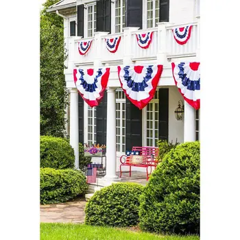 

July 4th Independence Day Printed Stripes Five-pointed Star USA National Flag Pleated Fan Bunting Half Banner