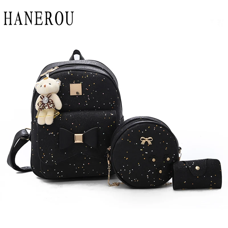 Женский школьный рюкзак HANEROU 3 шт./компл. из искусственной кожи с бантом
