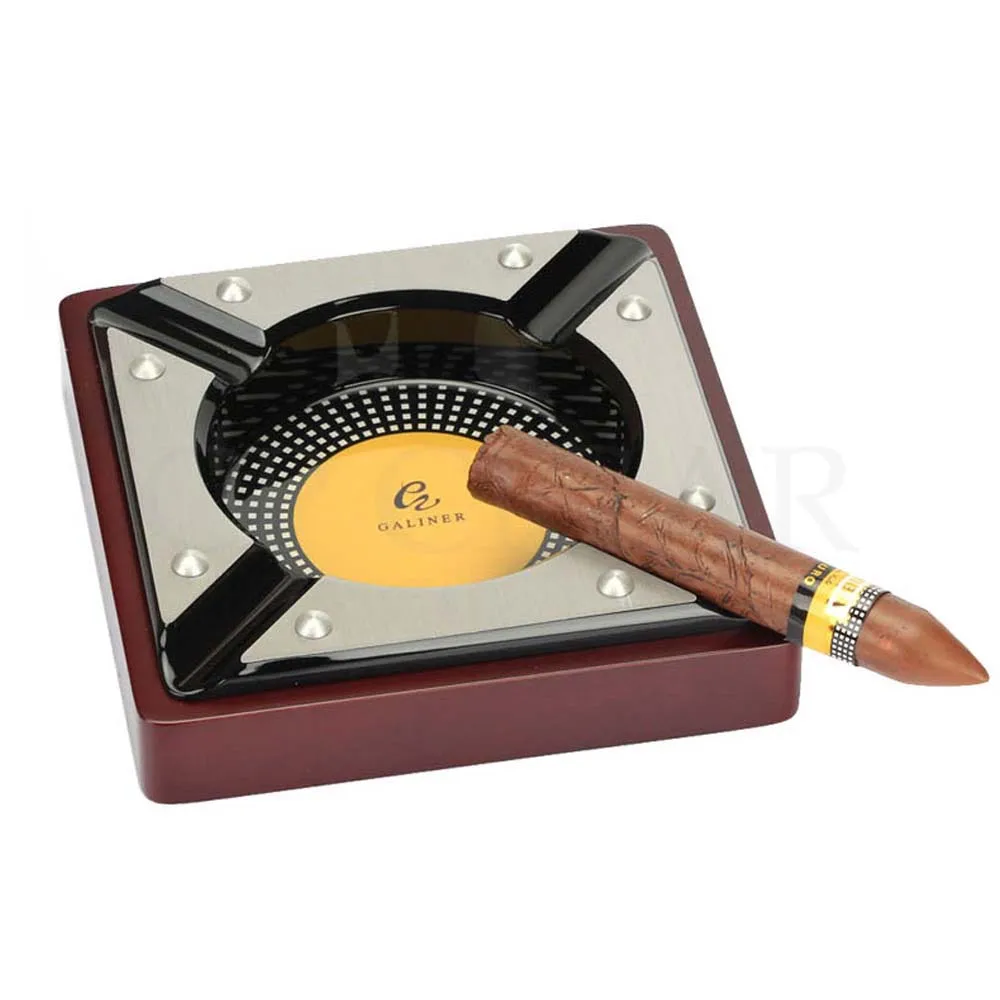 

GALINER Wood Smoking Ashtray Home Car Cigar Ashtrays Luxury Metal Ash Tray Portable For Cohiba Cigars Cigarette Cenicero