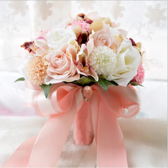 

Colorful Artificial Flower Bridal Bouquet Bridesmaids Hand Bouquets Cheap Sale Church Home Decoration Wedding Flowers