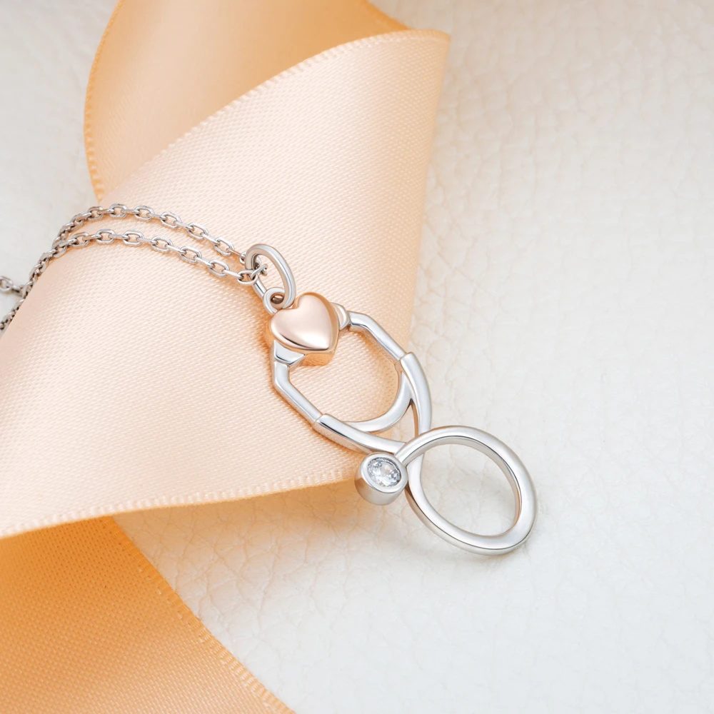 SG Heart Stethoscope Pendant 925 Sterling Silver Necklace For Doctors Nurse Medical students Medical Jewelry Graduation gift Fine Jewelry