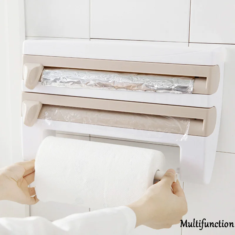 Kitchen Fridge Hanging Shelves Toilet Paper Tissue Organizer Holder Barbecue Tin Foil Plastic Wrap Storage Rack Cutting Blade