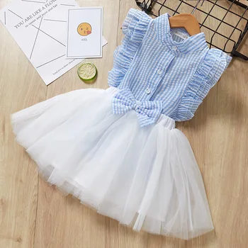 

3-7 Years Summer Girls Clothes 2pcs Outfit Top and Tutu Skirt Mesh Kids Cute Princess Baby Girls Clothing Set Children's Wear