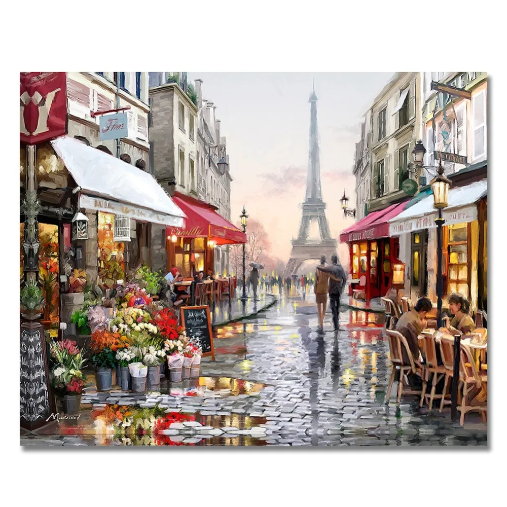

WEEN DIY Painting by Numbers for Adults, Paint by Number Kits on Canvas with Brush, Europe City Street 16x20inch
