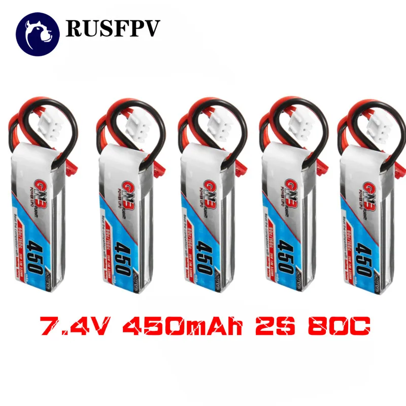 

5PCS GAONENG GNB 7.4V 450mAh 2S 80C/160C Lipo Battery JST Plug For Mini Brushless FPV Racing Drone Airplane Quadcopter