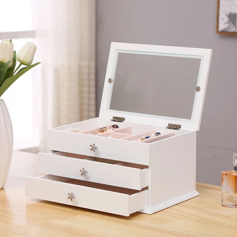 

2018 Sale Real Organizer Organizador Storage Jewelry Collection Box Princess Home Earrings Ring Korean Eco-friendly Rectangle