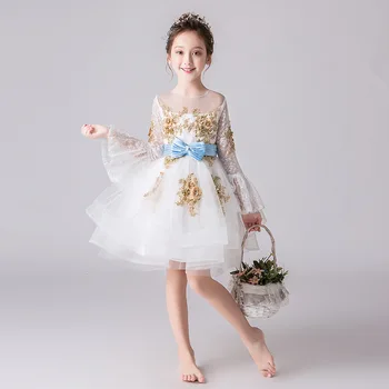 

2019 New Fashion Teenage Girls Appliques Tutu Princess Dress Kids Dresses For Girls Wedding Party Baby Girl Clothes Vestidos S18
