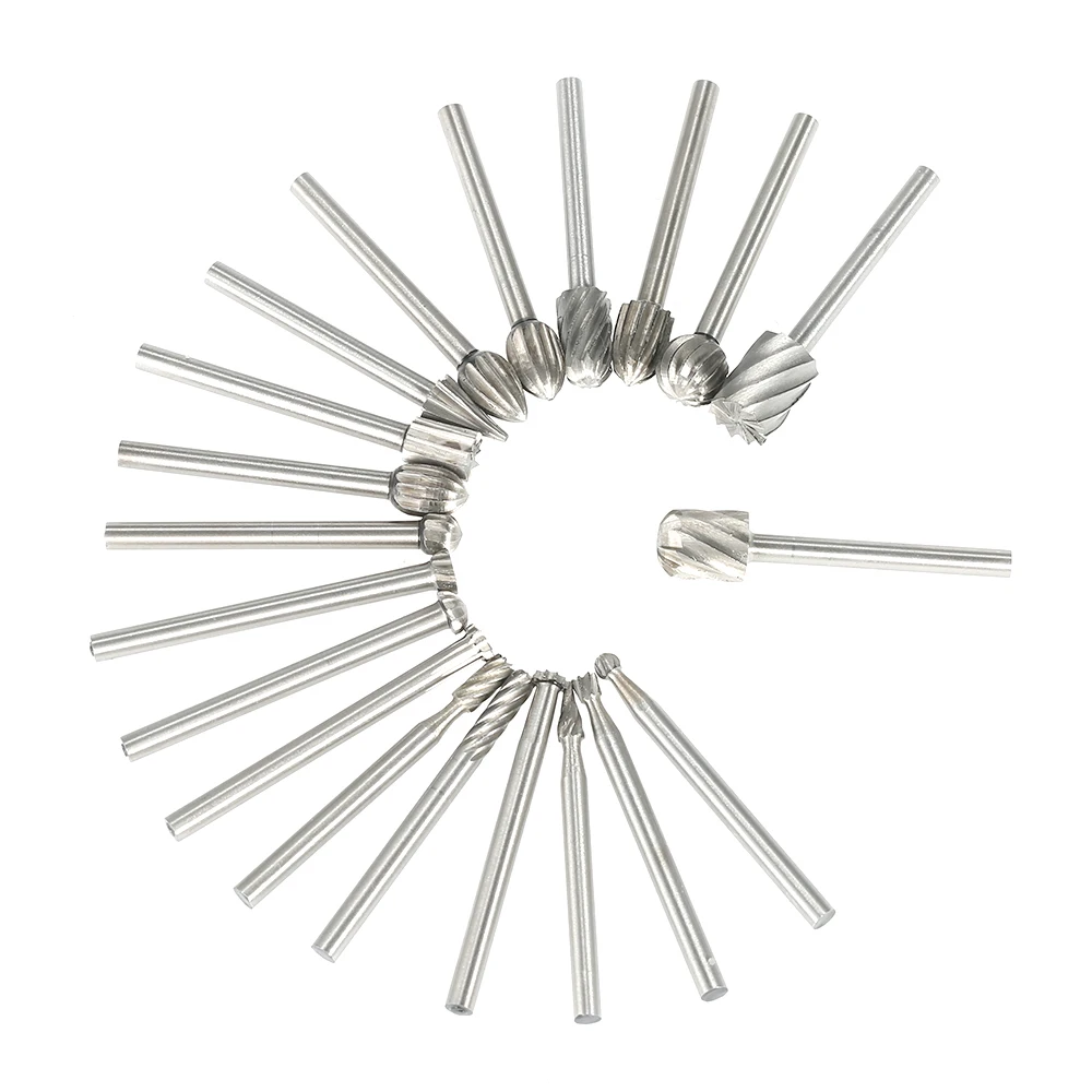 

20PCS 3mm Shank HSS CNC Rotary Burrs Set File Milling Cutter Engraving Bits for Drilling Woodwork Electric Grinding Accessories