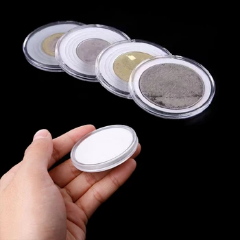 

46mm Plastic Coin Holder Box Capsule Storage Case Display Box With 5 Sizes Pad Rings Coin Box Clear Organizer Collectibles Gifts