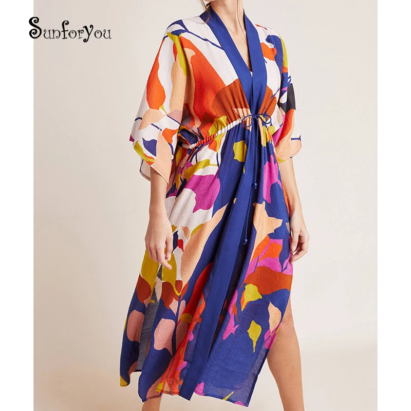 

Robe Plage 2019 Cotton Swim suit Cover up Plus size Print Beach coverups for Women Sarong Beach Wrap Bathing suit Cover ups