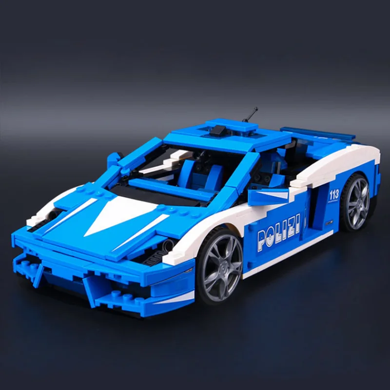 

Technic Series Blue Police Auto DIY Building Block 1077 PCS with Four Doors Can Opened Children Educational Toys Super Car Brick