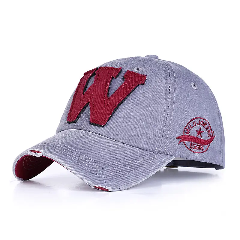 [Fetsbuy] lavado Denim SnapBack sombreros otoño verano letra w hombres mujeres gorra de béisbol equipado Sunblock beisbol casquette Hockey CAPS