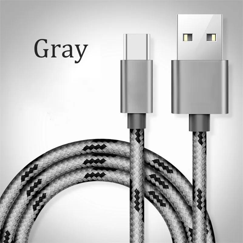 25/100/200/300 см длинные Тип usb C линия плетеный провод для быстрой зарядки Зарядное устройство для huawei mate RS 9 10 pro lite Galaxy s8 S9 - Цвет: Серый