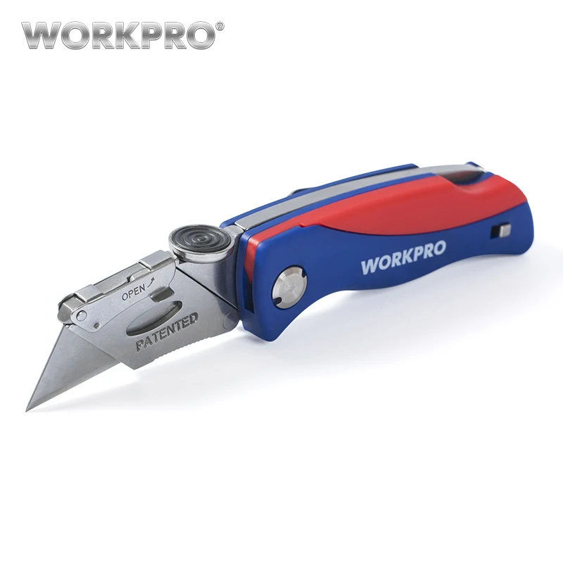 WORKPRO Classic Folding Knife Electrician Safety Utility Knives Cable Cutter Plastic Handle Knife with 5PC blades