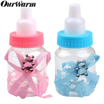 

OurWarm 48pcs Mini Baby Candy Box Blue Pink Plastic Baptism Christening Baby Shower Party Favors Boxes Event Party Supplies
