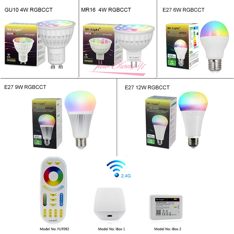 

Mi Light RGBCCT Dimmable led Bulb 4W MR16 GU10 6W 9W 12W E27 led Lamps Wireless Wifi Controller Box 2.4G RF Remote Controller