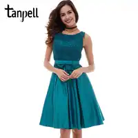 Tanpell blau homecoming kleid sexy black lace scoop sleeveless A-line kleid günstige reißverschluss up cocktail party graduation dresses