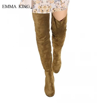 

Autumn and winter New Nubuck Over the Knee Boots Women Round Toe Side Zipper Chunky Heels Long Shoes Woman Big Size Botas Mujer