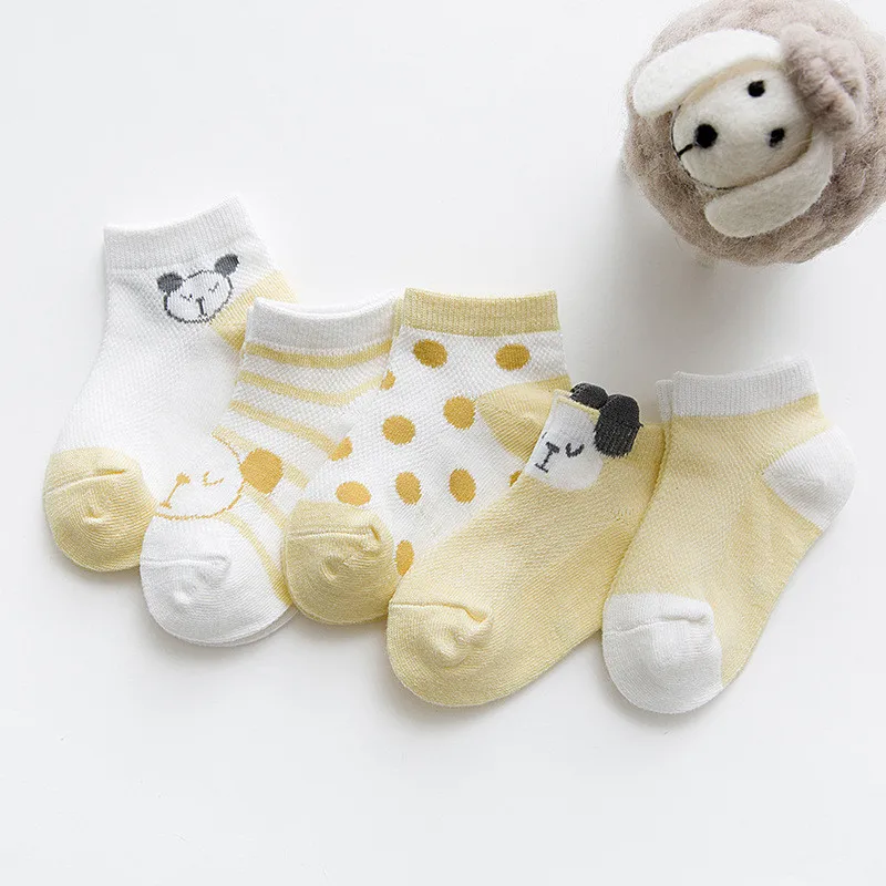 5 шт./лот, хлопковые детские носки для мальчиков и девочек с героями мультфильмов, Повседневные Дышащие детские носки для дня рождения, подарки для малышей - Цвет: WZA050-Yellow