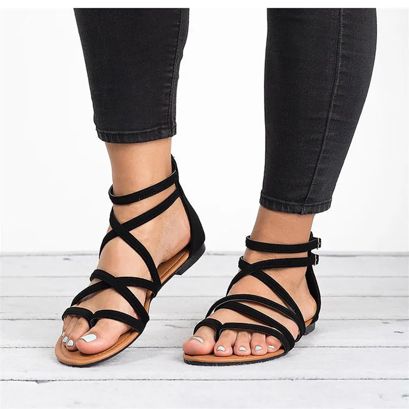 

Factory Direct Women Sandals Casual Rome Gladiator Sandals For Summer Shoes Woman Cross Tied Flat Sandals Beach Shoes Female