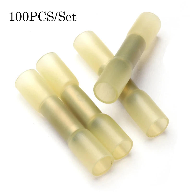 

100PCS Heat Shrink Terminals Connectors Yellow Insulated Waterproof Wire Connectors Butt Terminals Seal Crimping Terminals