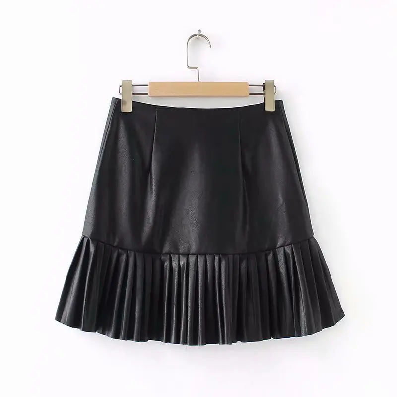 Модная женская Европейская и американская модная плиссированная юбка с кожаным эффектом AAZZ55-9040