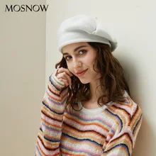 Женский вязаный берет, зимняя теплая Женская шапка, бренд, британский стиль, женский берет художника, одноцветные шапки