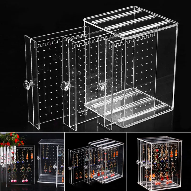 

Acrylic Jewelry Storage Dustproof Transparent Women Jewelry Box Earrings Display Stand Rack Wedding Decoration FPing