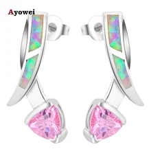 Стиль AAA циркония розовый циркон Синий огненный опал серебряные штампованные серьги-гвоздики модные ювелирные изделия опал ювелирные изделия OE251A