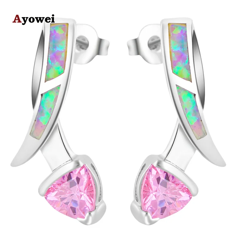 

New Style AAA Zirconia Pink Zircon Blue Fire Opal Silver Stamped Stud Earrings Fashion Jewelry Opal Jewelry OE251A