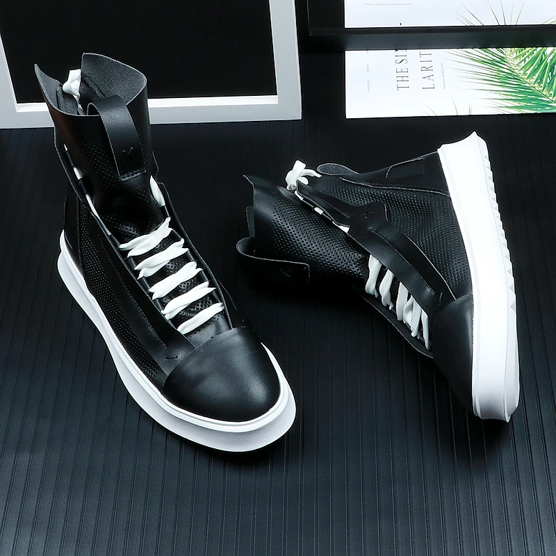 Осенняя популярная трендовая обувь с высоким берцем для мужчин; коллекция года; модная черная обувь в стиле хип-хоп; универсальная дышащая обувь для катания на коньках; мужские кроссовки